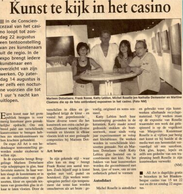 Persartikel over de glaskunst van Marleen Dotselaere over de tentoonstelling in het casino van Blankenberge