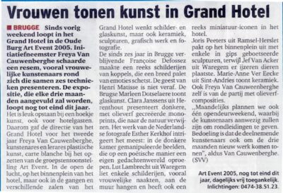 Persartikel over de glascreaties van Marleen Dotselaere - Tentoonstelling in het Grand Hotel Brugge